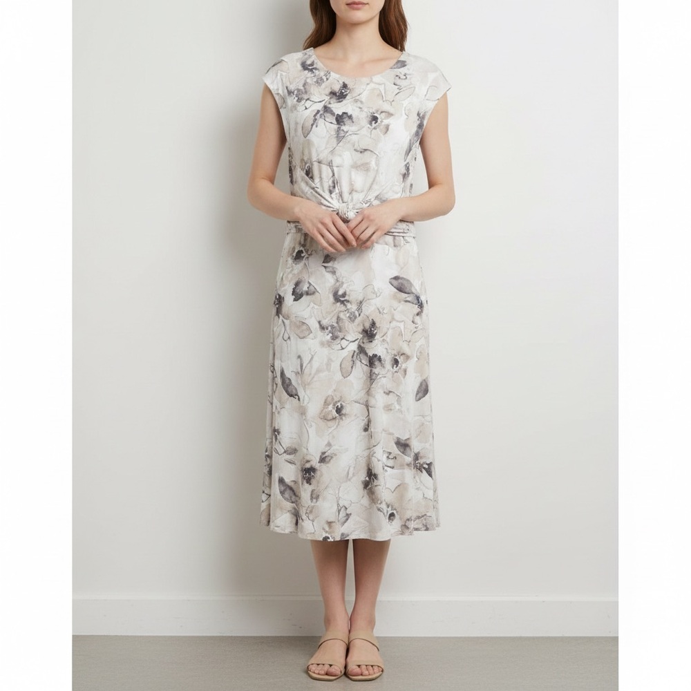 CALVIN KLEIN BEAUTIFUL WATER COLORS CAP SLEEVES MIDI DRESS
